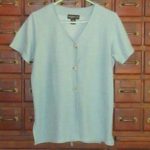 Medium Turquoise Short Sleeve Knit V-Neck Top Cardigan